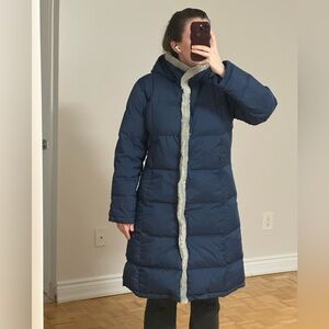Vintage Mountain Snow Navy Down Coat with Faux Fur Trim - Size L